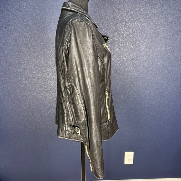 NWT Mauritius Distressed Black Leather Sofia Motorcycle Jacket, Size 14 - Picture 7 of 16